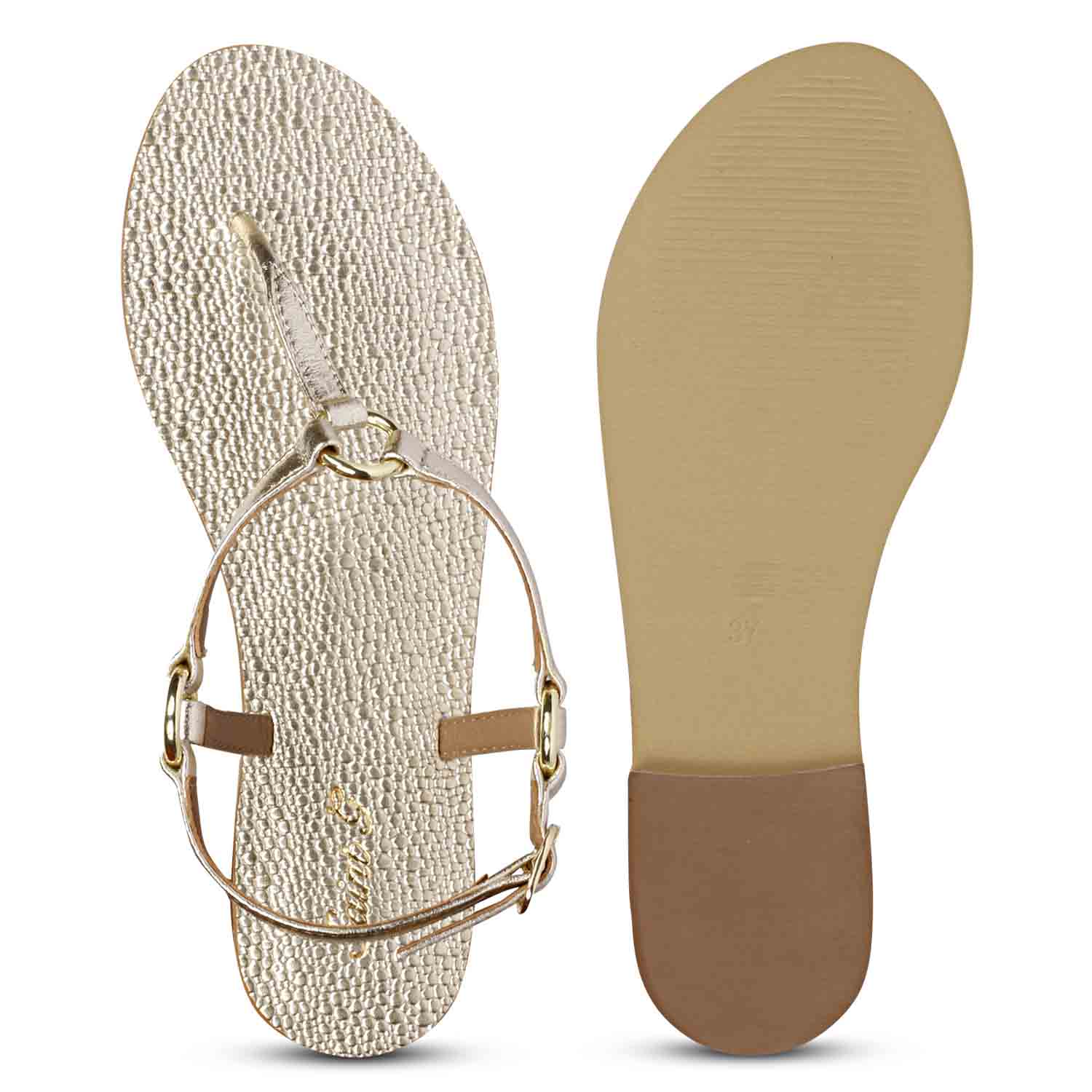 Saint Coretta Platin Ring Gold Leather Sandals - Image 7