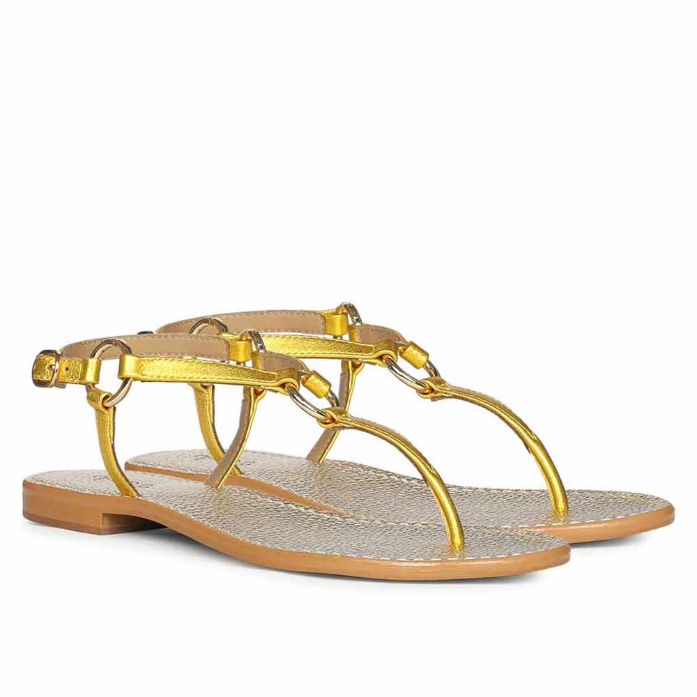 Saint Coretta O-Ring Yellow Metallic Leather Sandals - Image 3