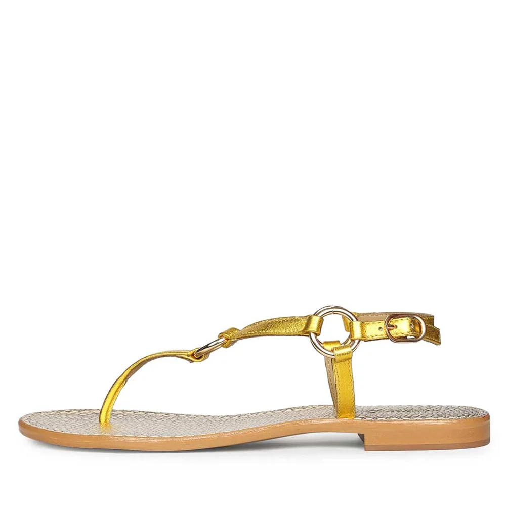 Saint Coretta O-Ring Yellow Metallic Leather Sandals - Image 4