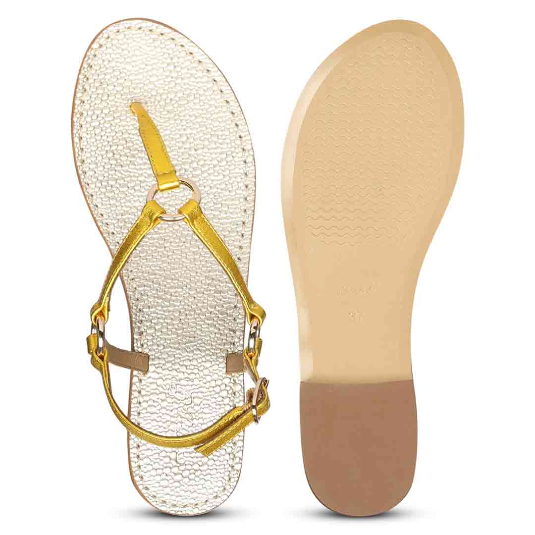 Saint Coretta O-Ring Yellow Metallic Leather Sandals - Image 7
