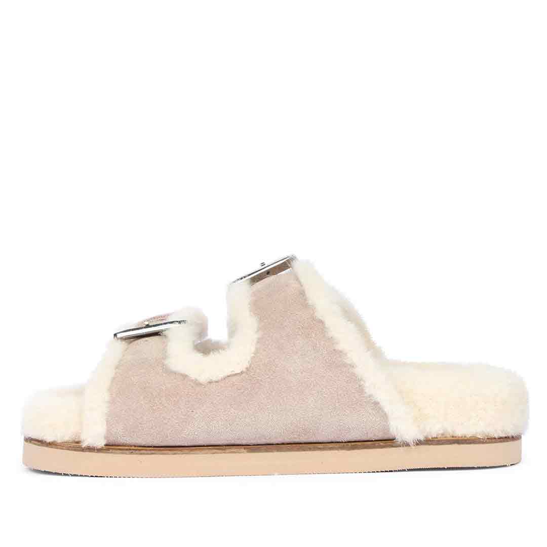 Saint Cosima Fur Taupe Suede Leather Snug Sandals - Image 3