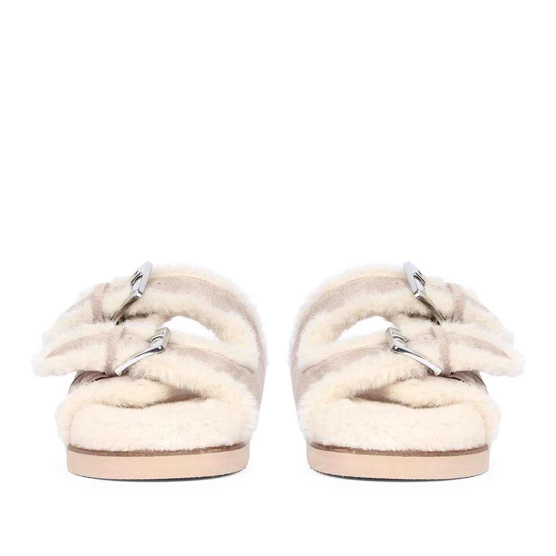 Saint Cosima Fur Taupe Suede Leather Snug Sandals - Image 4