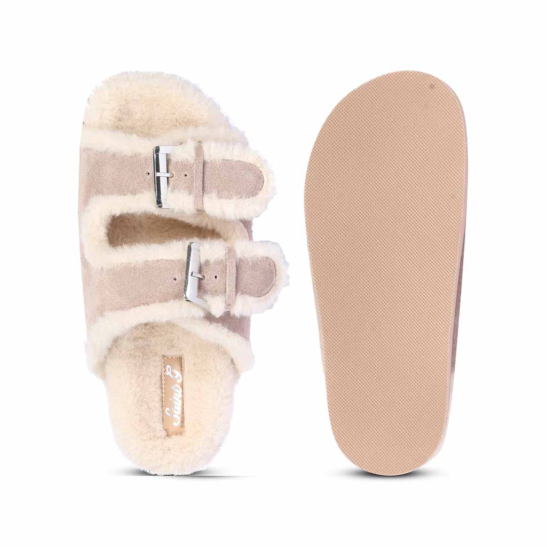 Saint Cosima Fur Taupe Suede Leather Snug Sandals - Image 5