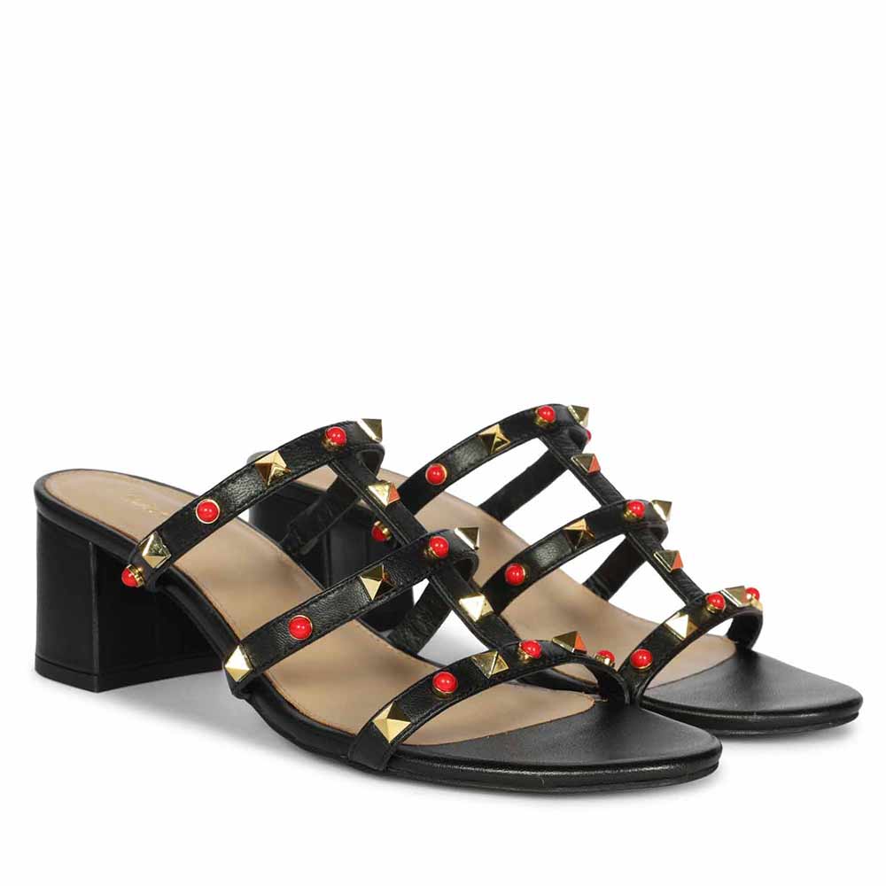 Saint Cressie Studded Black Leather Block Heels - Image 3