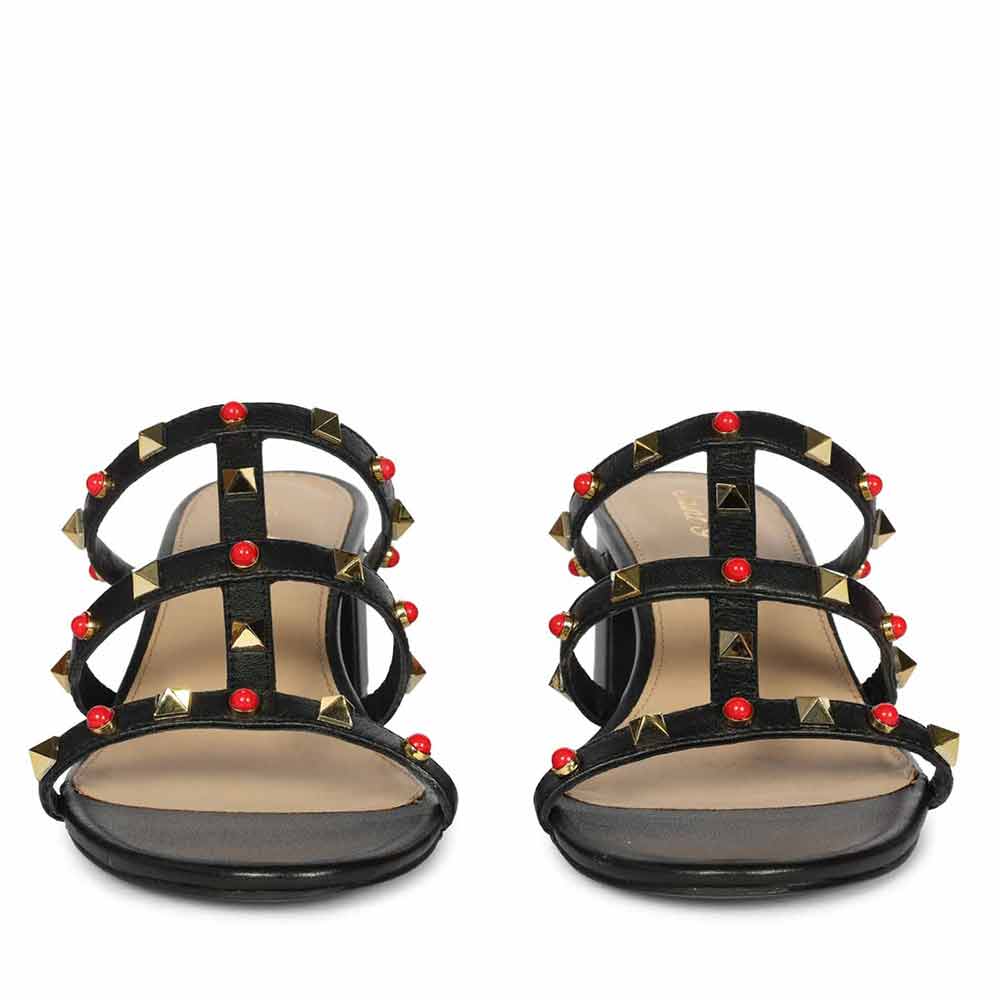 Saint Cressie Studded Black Leather Block Heels - Image 4