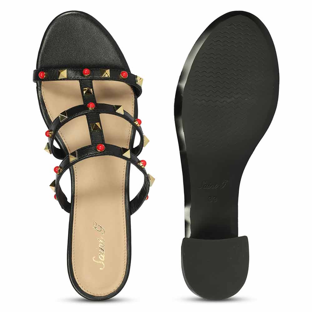 Saint Cressie Studded Black Leather Block Heels - Image 6