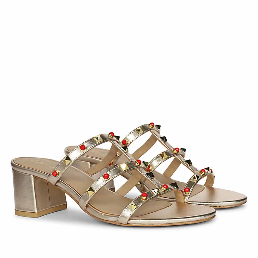 Saint Cressie Studded Platin Leather Block Heels - Image 3