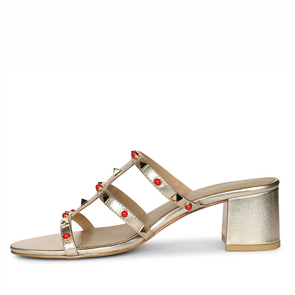 Saint Cressie Studded Platin Leather Block Heels - Image 4