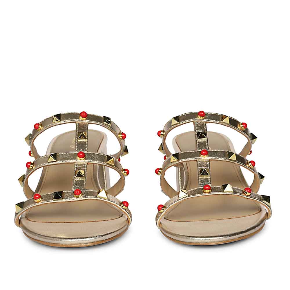 Saint Cressie Studded Platin Leather Block Heels - Image 5