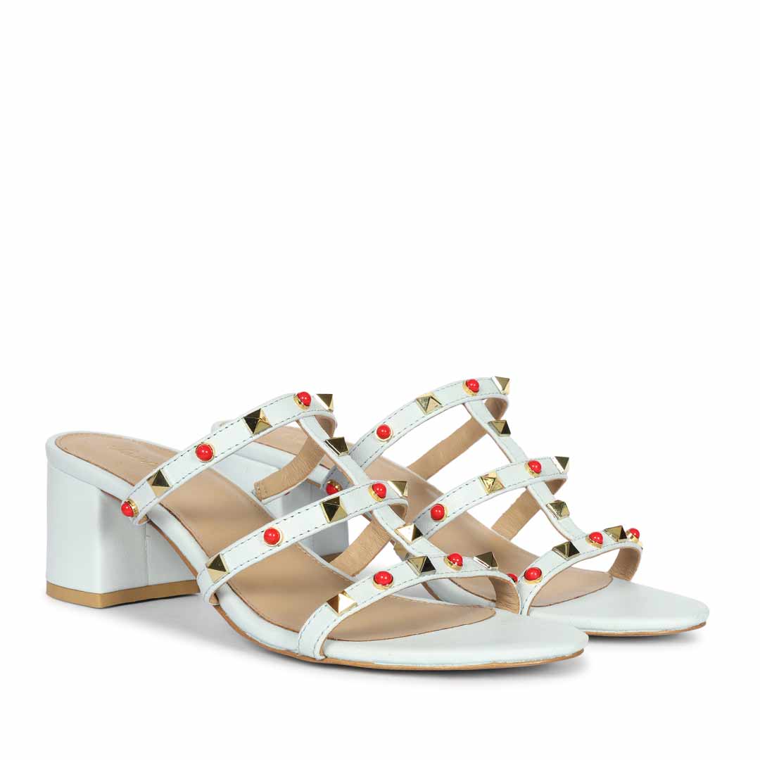 Saint Cressie Studded Sky Blue Leather Block Heels - Image 3