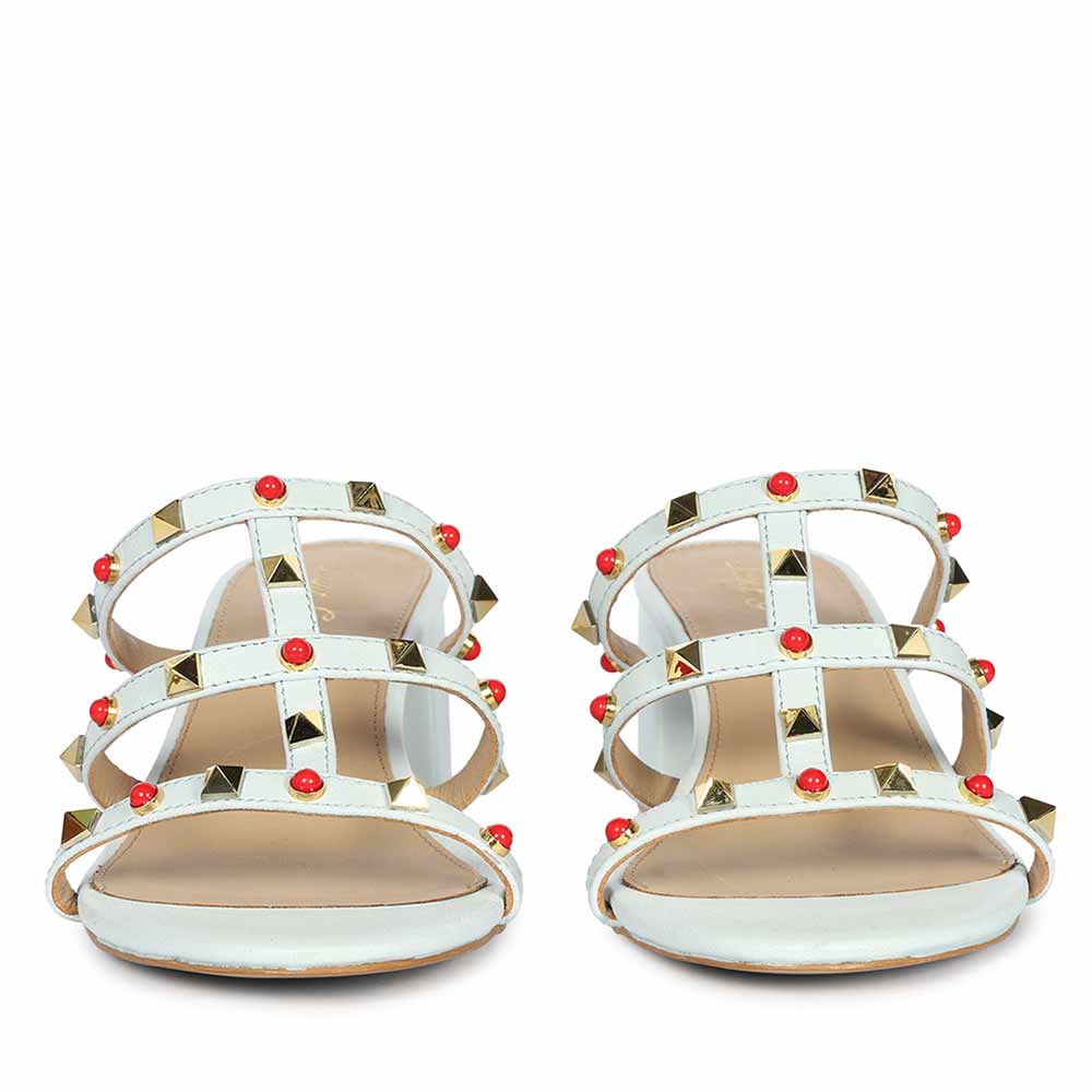Saint Cressie Studded Sky Blue Leather Block Heels - Image 4
