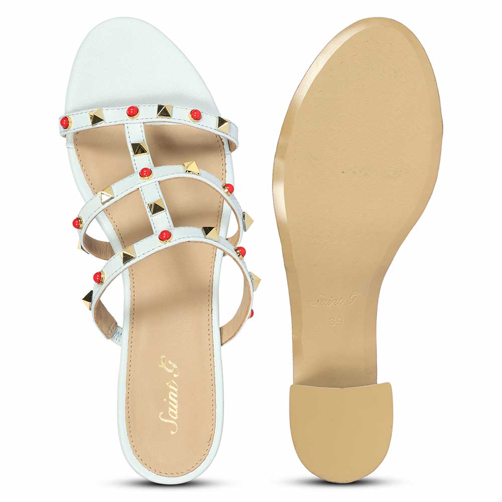 Saint Cressie Studded Sky Blue Leather Block Heels - Image 6