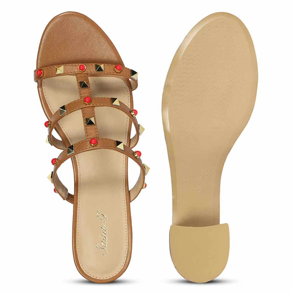 Saint Cressie Studded Tan Leather Block Heels - Image 5