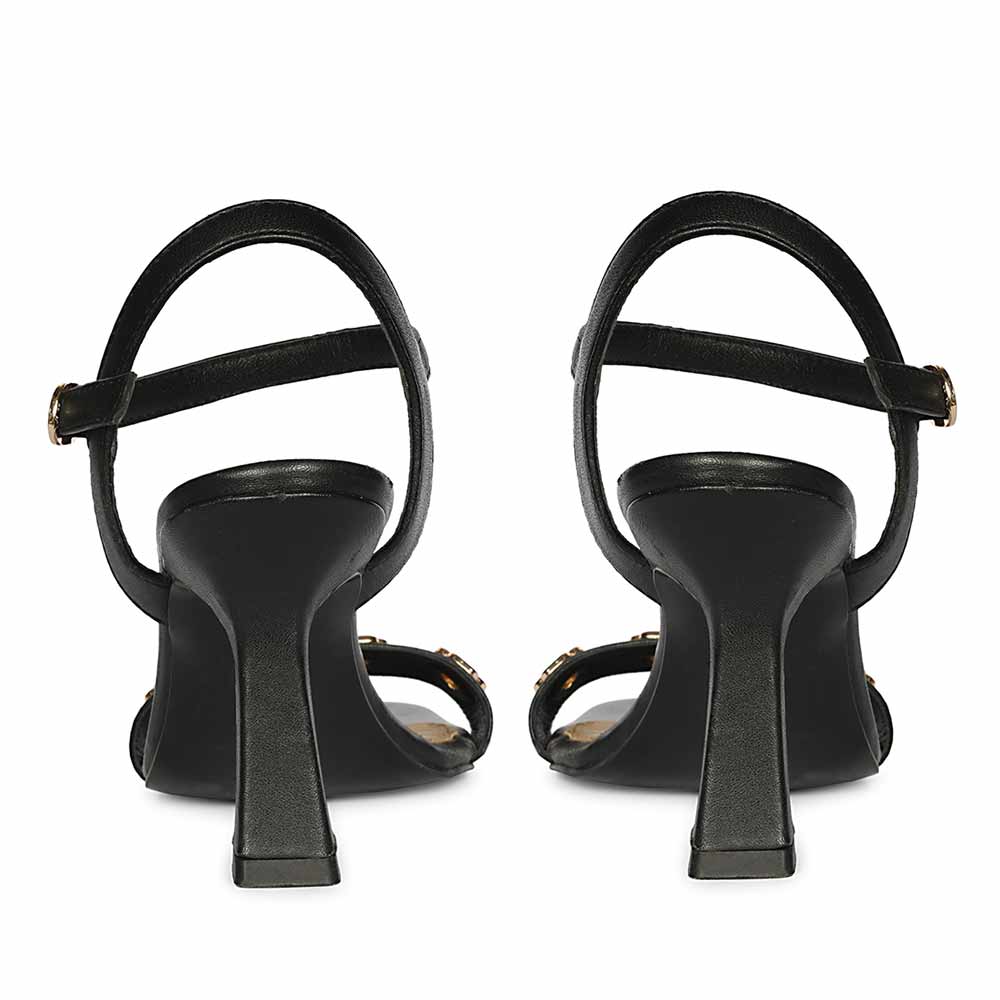Saint Dahlia Gold Flower Eyelets Black Leather Heels - Image 5