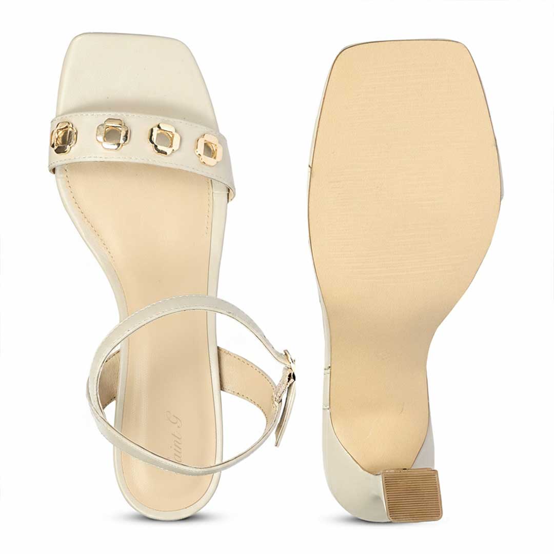 Saint Dahlia Gold Flower Eyelets Stone Leather Heels - Image 6