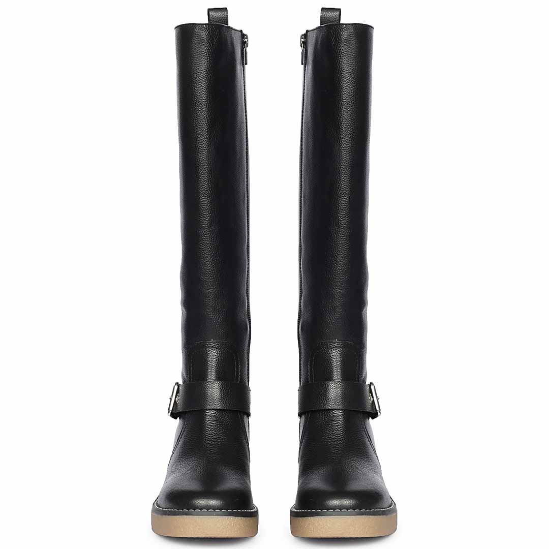 Saint Dahlia Silver Buckle Black Leather Long Boots - Image 4