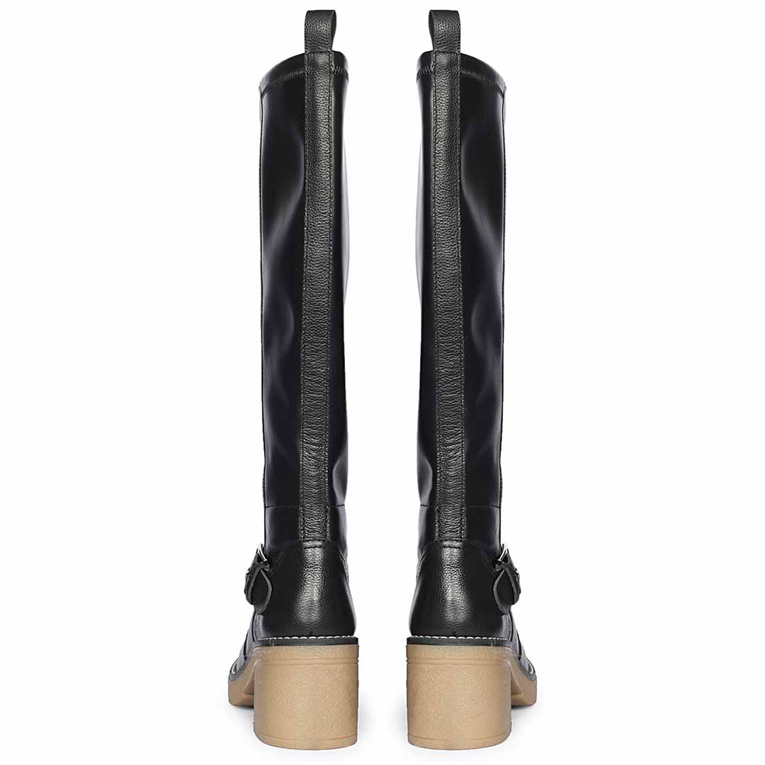 Saint Dahlia Silver Buckle Black Leather Long Boots - Image 5