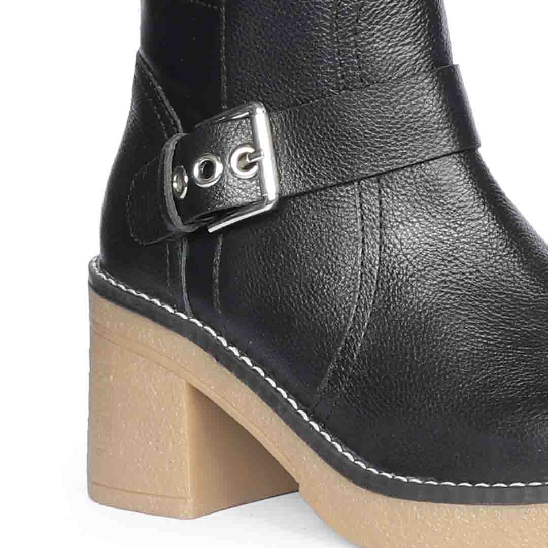 Saint Dahlia Silver Buckle Black Leather Long Boots - Image 7