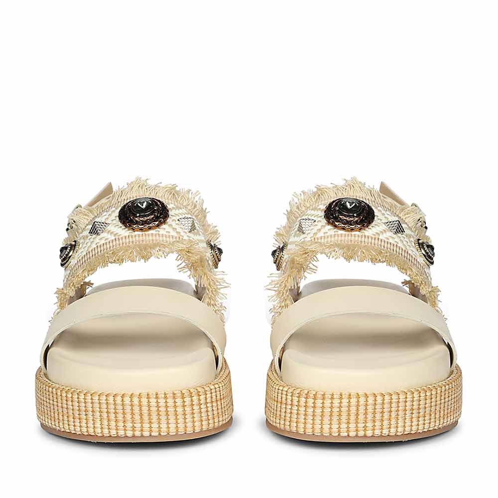 Saint Dahna Beige Raffia Leather Platform Sandals - Image 3