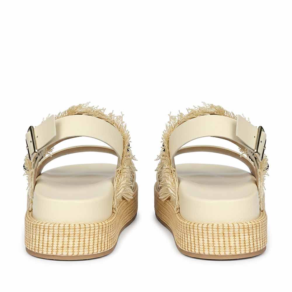 Saint Dahna Beige Raffia Leather Platform Sandals - Image 4