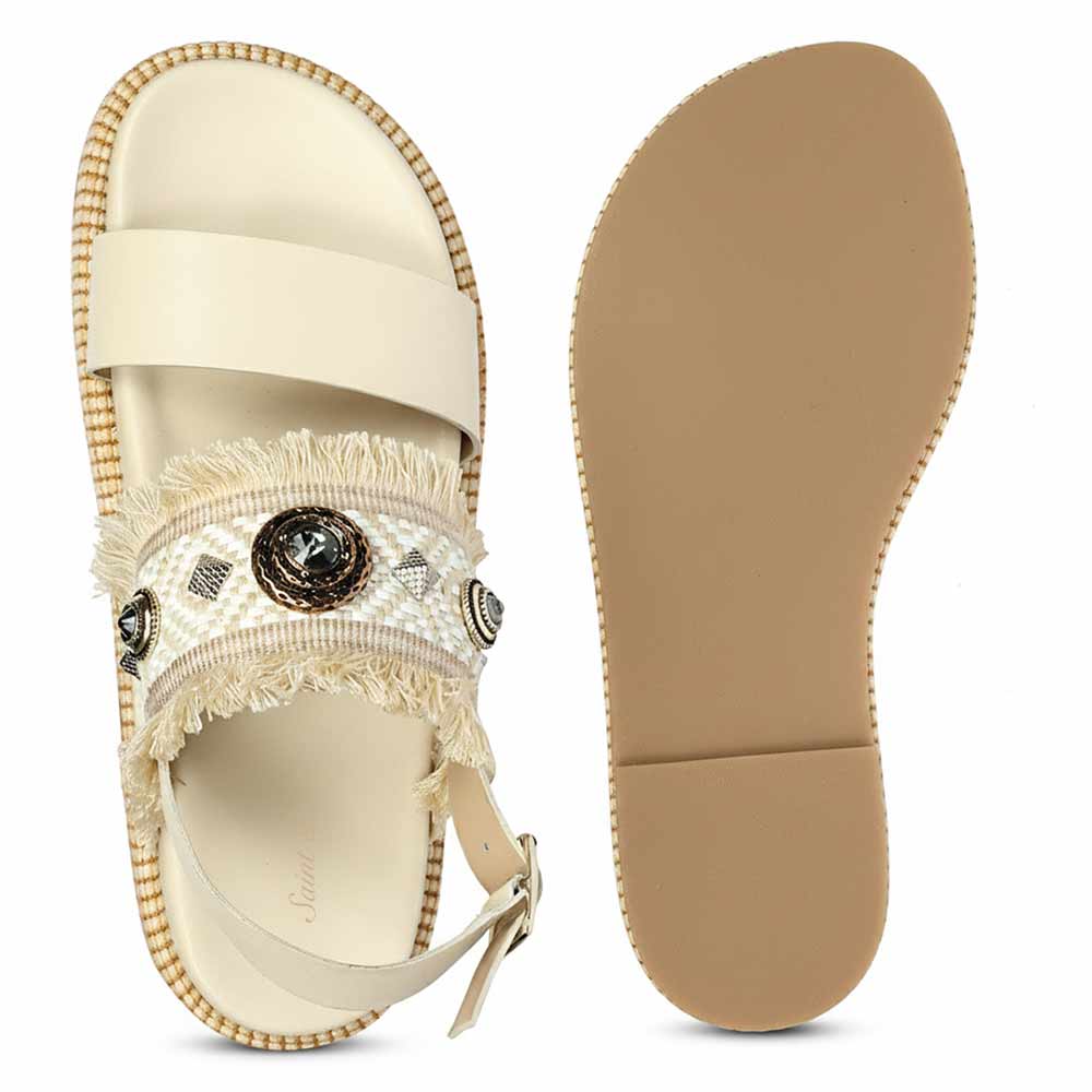 Saint Dahna Beige Raffia Leather Platform Sandals - Image 6