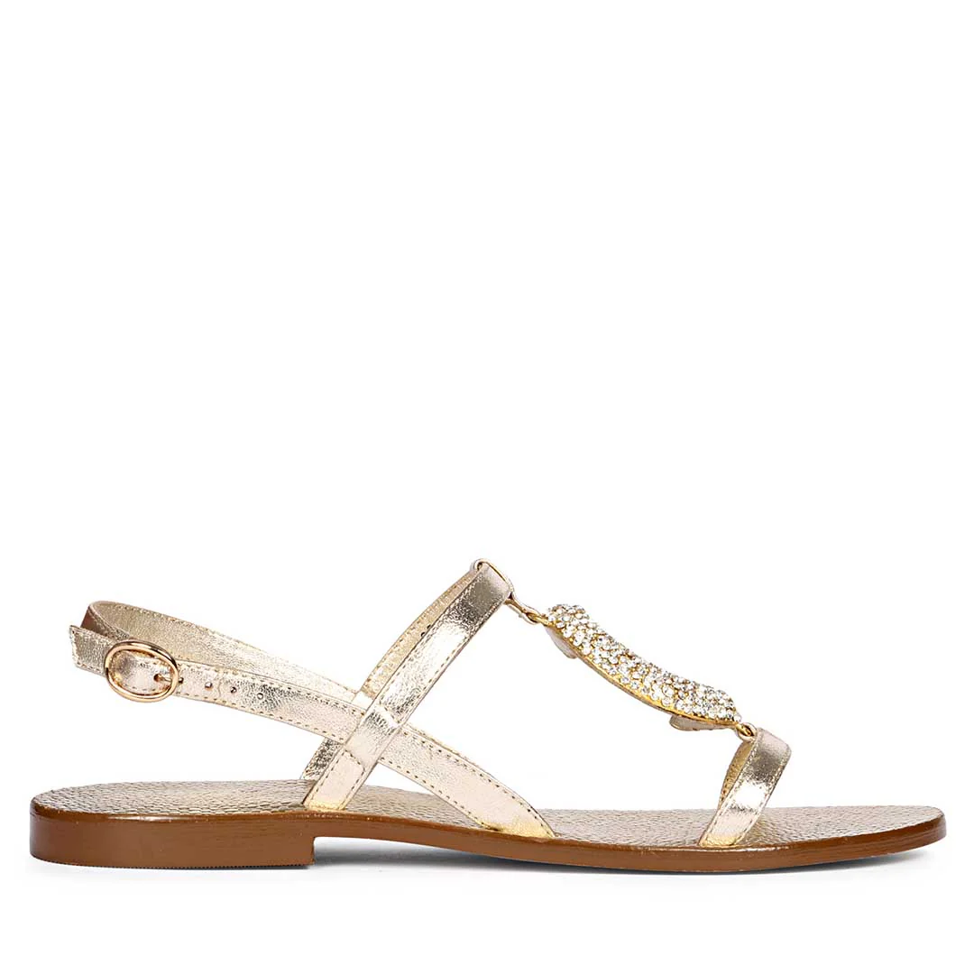 Saint Daisy Platin Leather Flat Sandal