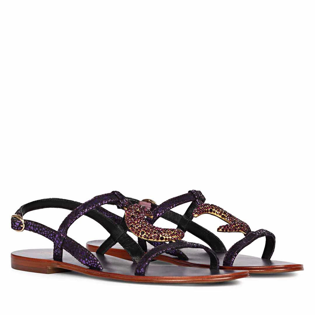 Saint Daisy Purple Leather Flat Sandal - Image 3
