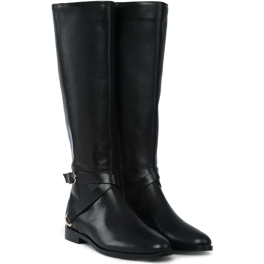 Saint Damaris Black Leather Buckle Decor Knee High Boots - Image 3
