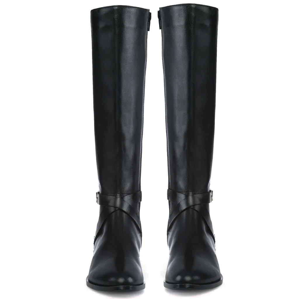 Saint Damaris Black Leather Buckle Decor Knee High Boots - Image 5