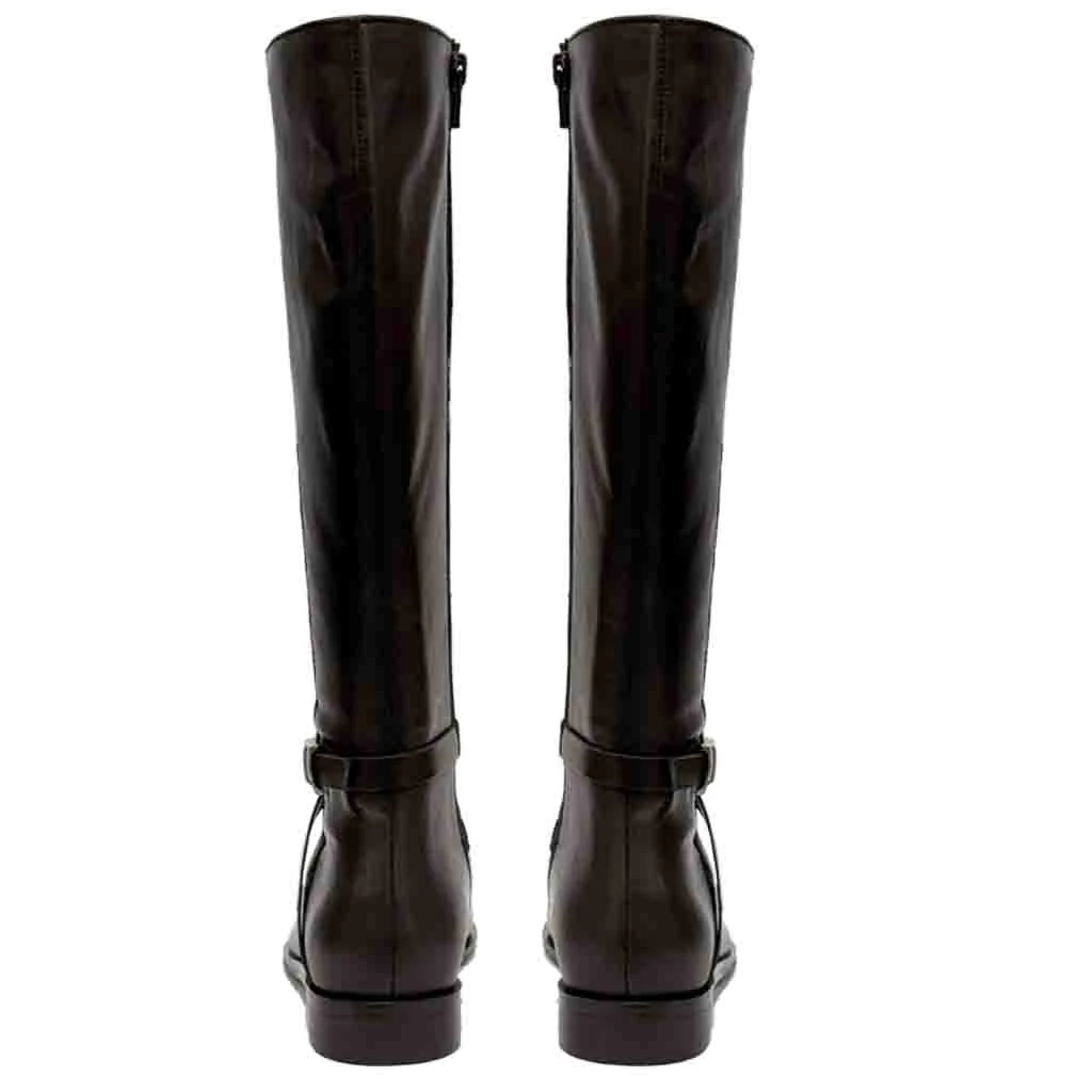 Saint Damaris Dark Brown Leather Buckle Decor Knee High Boots - Image 4
