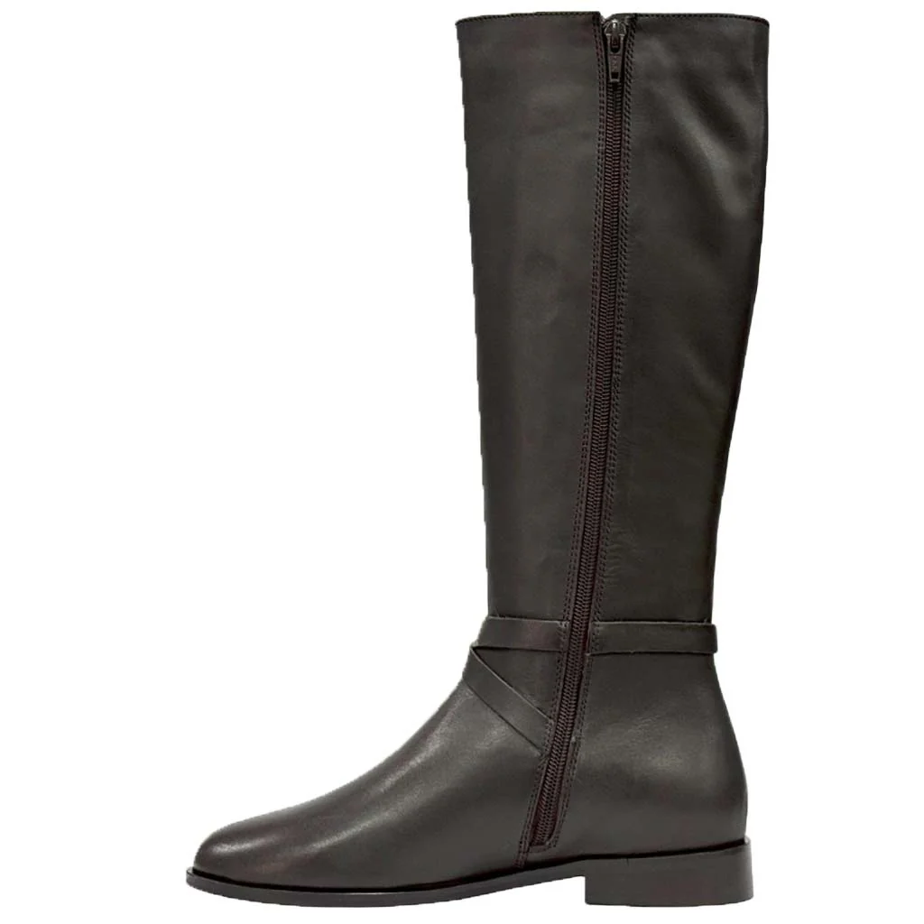 Saint Damaris Dark Brown Leather Buckle Decor Knee High Boots - Image 5
