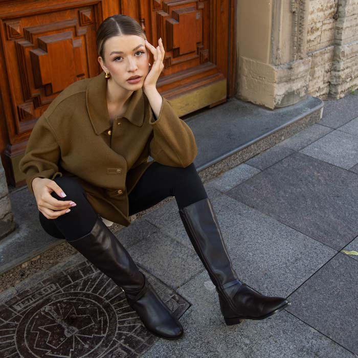 Saint Damaris Dark Brown Leather Buckle Decor Knee High Boots - Image 9