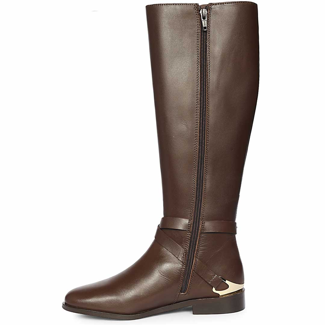 Saint Damaris Brown Leather Buckle Decor Knee High Boots - Image 5