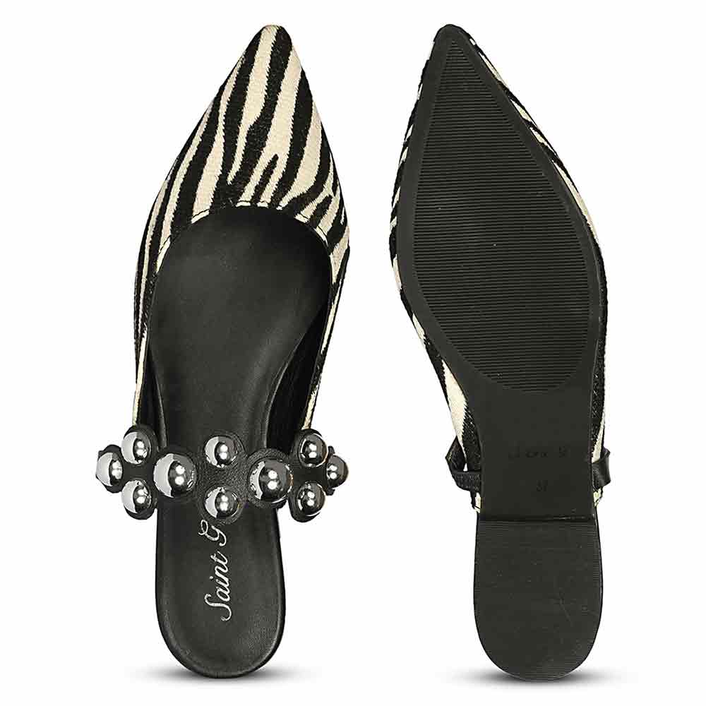 Saint Danika White Zebra Studded Leather Flats - Image 5