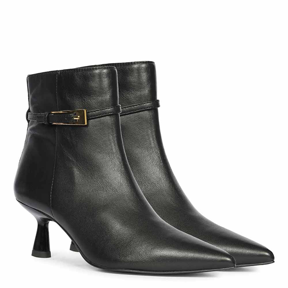Saint Darcie Buckle Decor Black Leather Ankle Boots - Image 3