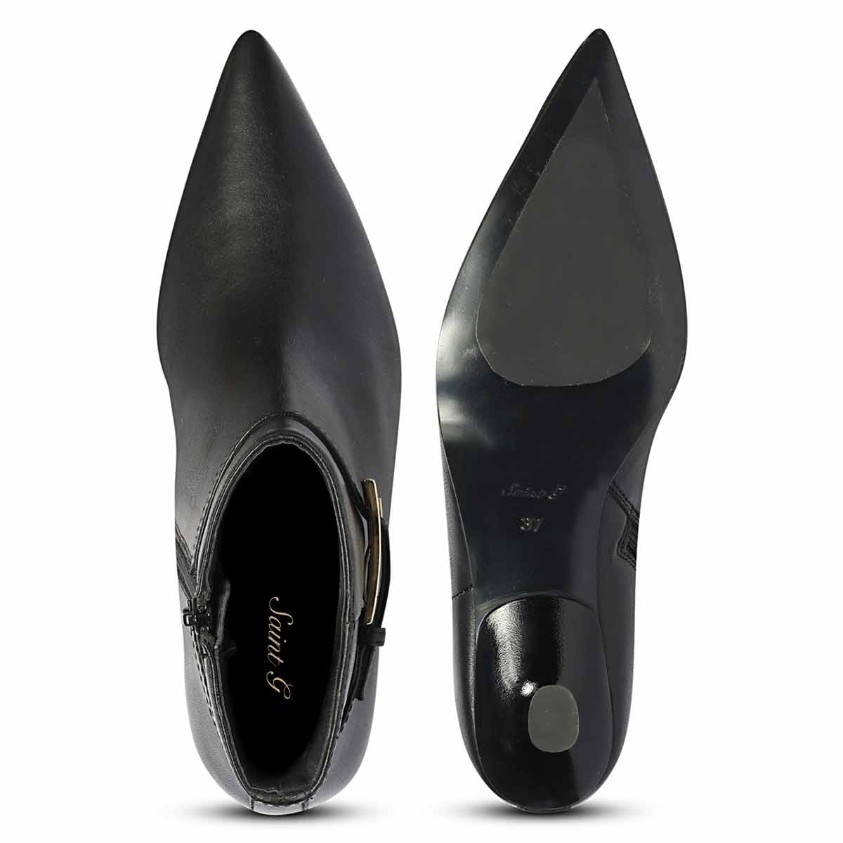 Saint Darcie Buckle Decor Black Leather Ankle Boots - Image 6