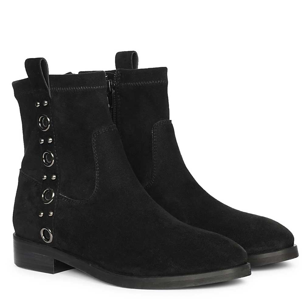 Saint Darcie Eyelets Black Suede Leather Ankle Boots - Image 2