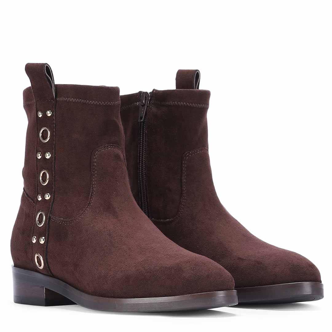 Saint Darcie Eyelets Brown Suede Leather Ankle Boots - Image 2