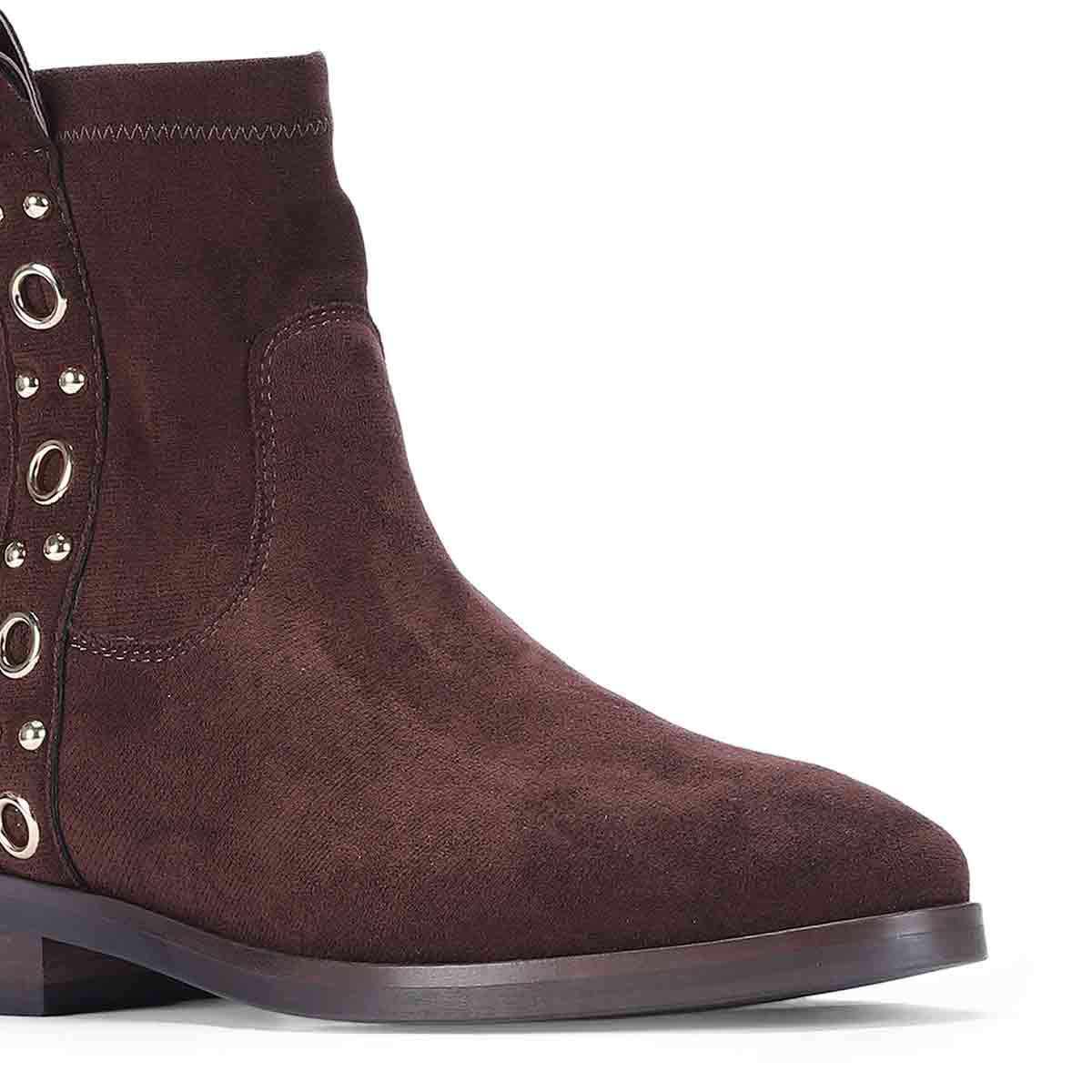 Saint Darcie Eyelets Brown Suede Leather Ankle Boots - Image 6