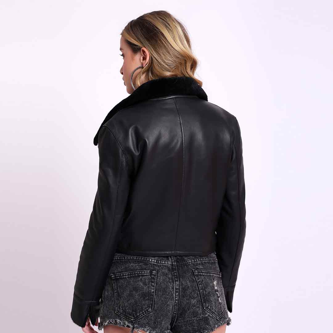 Saint Darcy Black Leather Women Biker Jacket - Image 4