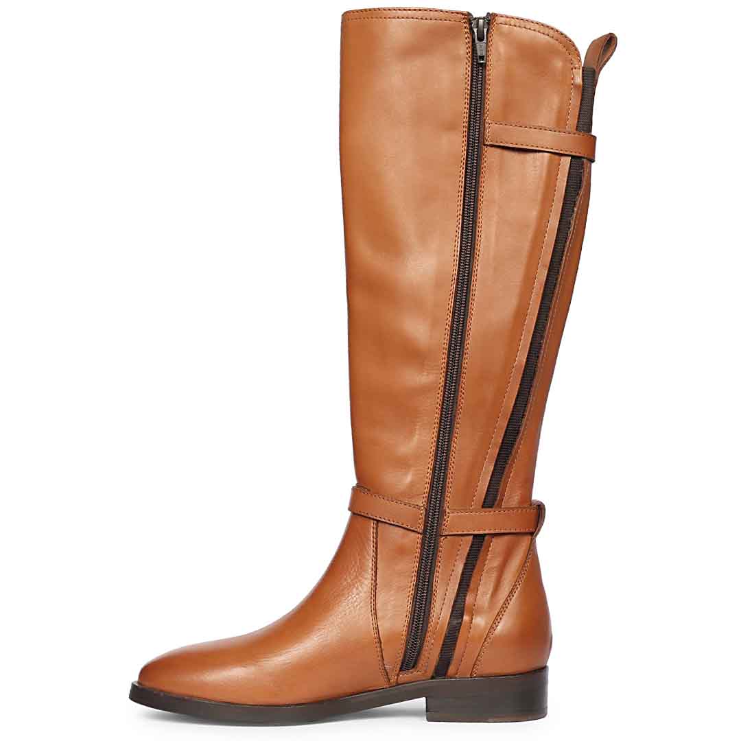 Saint Darla Dual Gold Buckle Accents Tan Leather Long Boots - Image 3