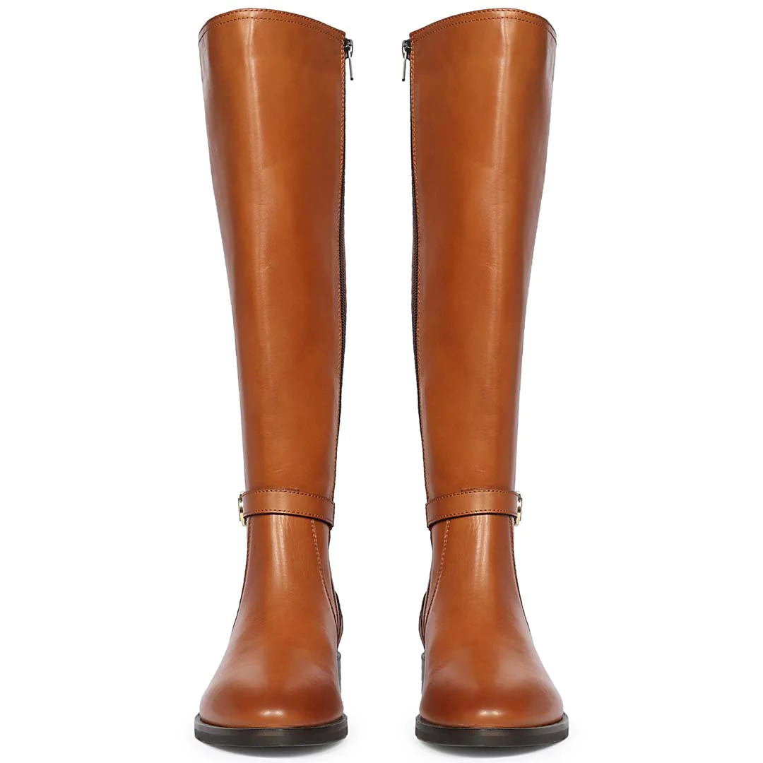 Saint Darla Dual Gold Buckle Accents Tan Leather Long Boots - Image 4