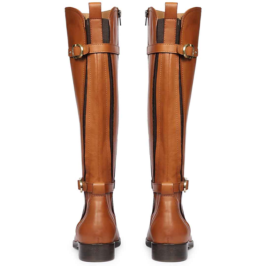 Saint Darla Dual Gold Buckle Accents Tan Leather Long Boots - Image 5