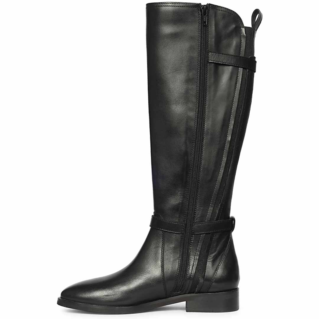 Saint Darla Dual Gold Buckle Accents Black Leather Long Boots - Image 3