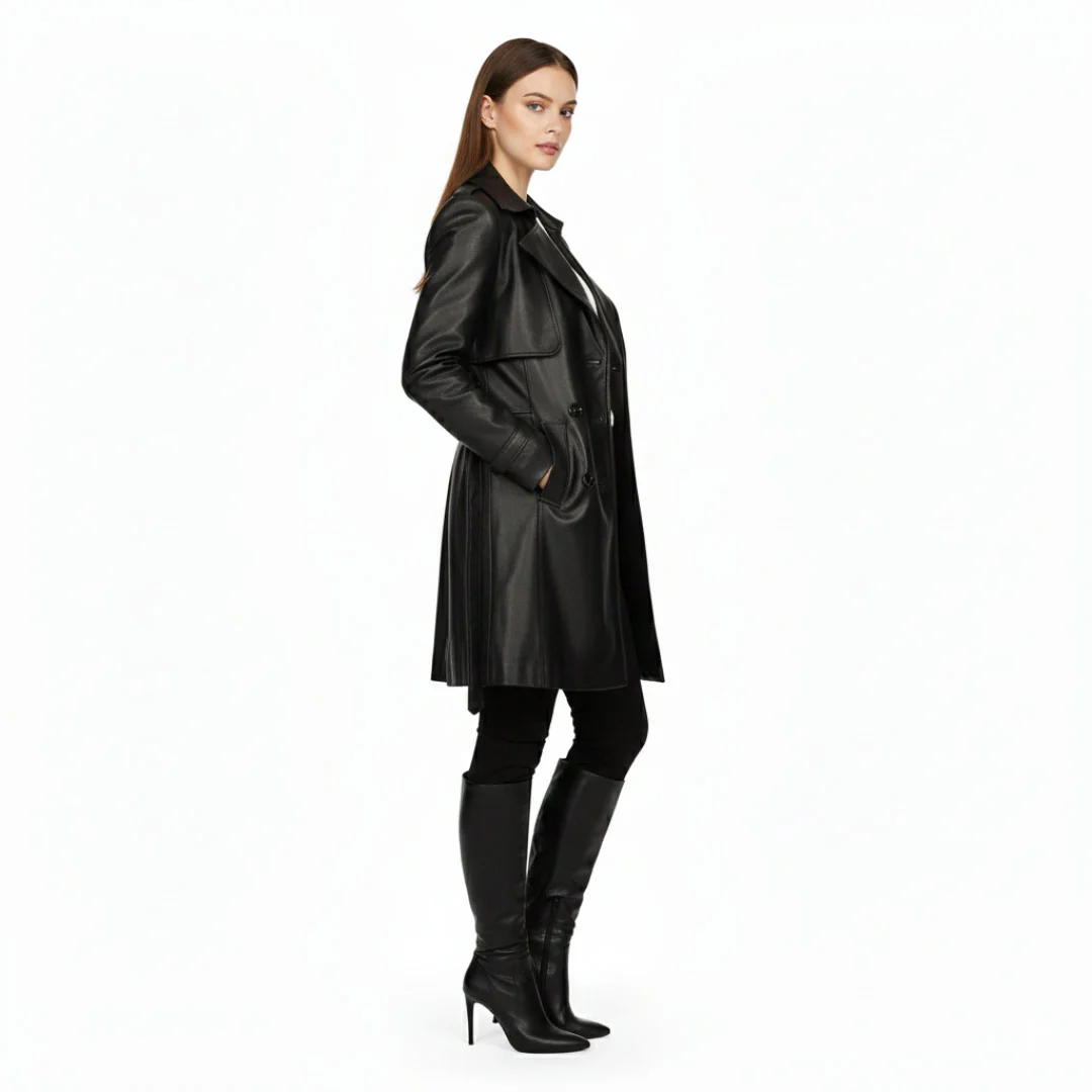 Saint Davina Black Leather Trench Coat - Image 2