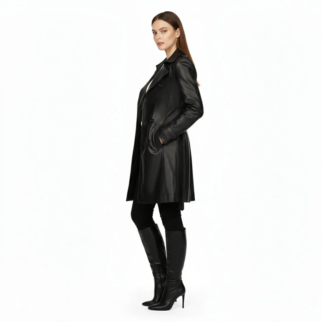 Saint Davina Black Leather Trench Coat - Image 3