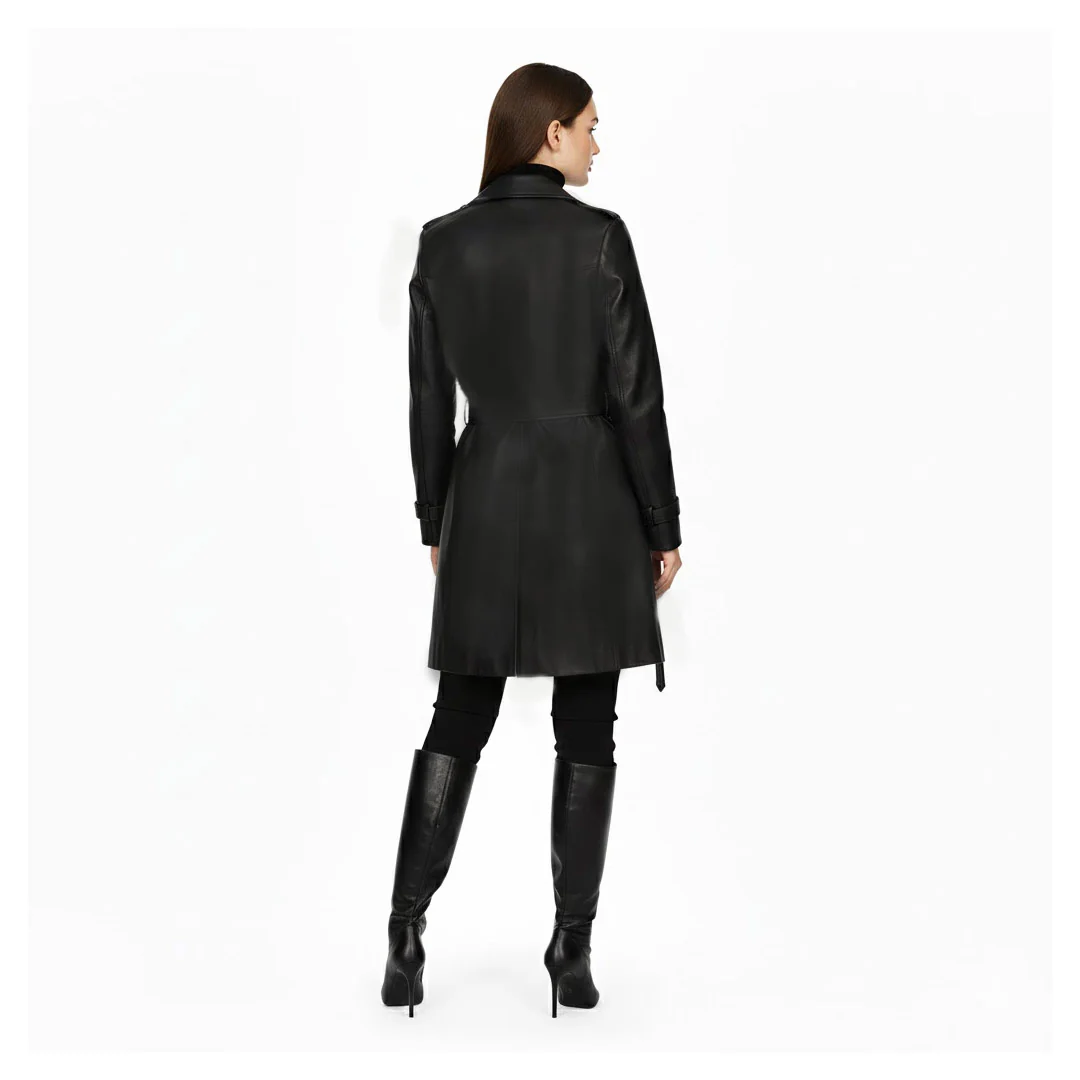 Saint Davina Black Leather Trench Coat - Image 4