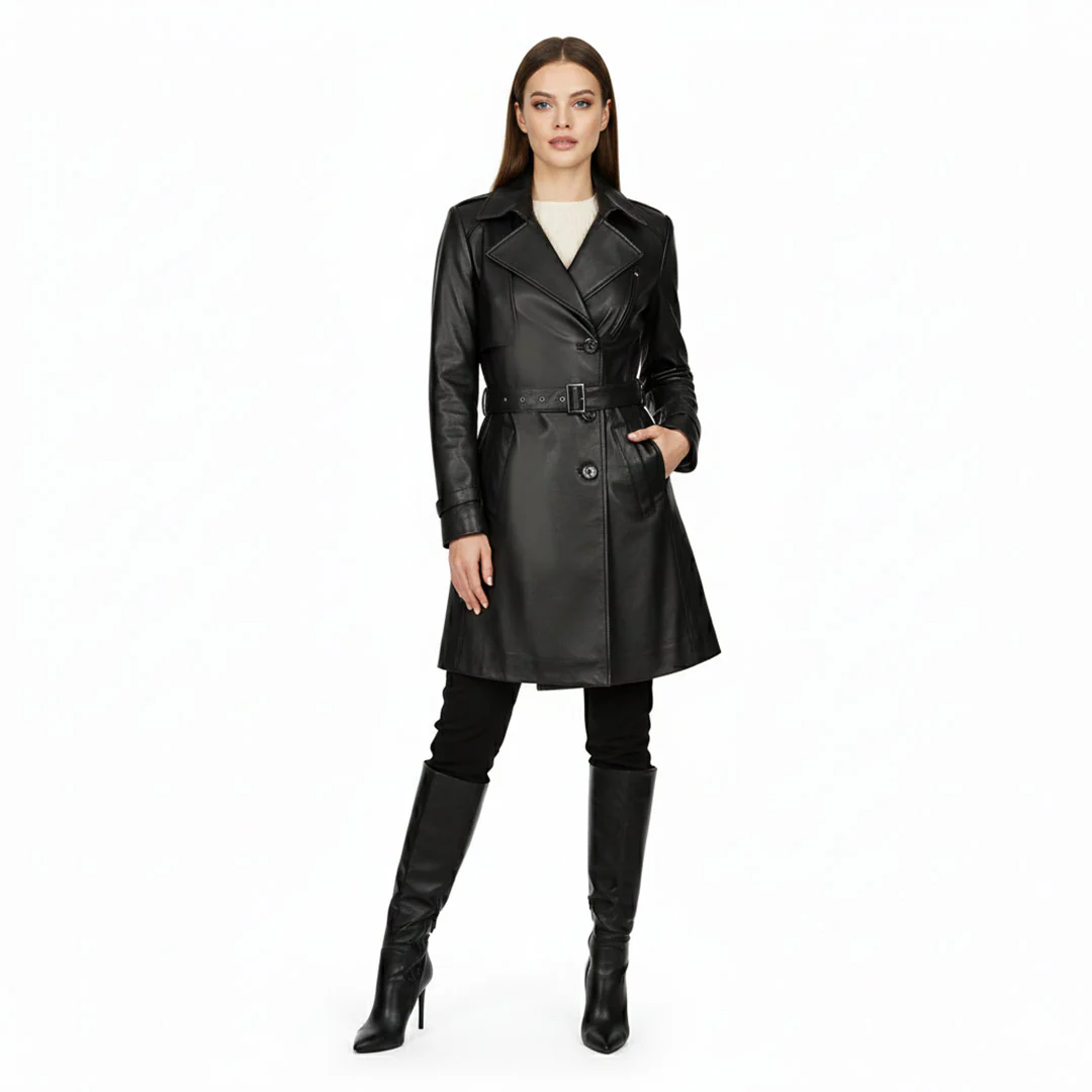 Saint Davina Black Leather Trench Coat - Image 5