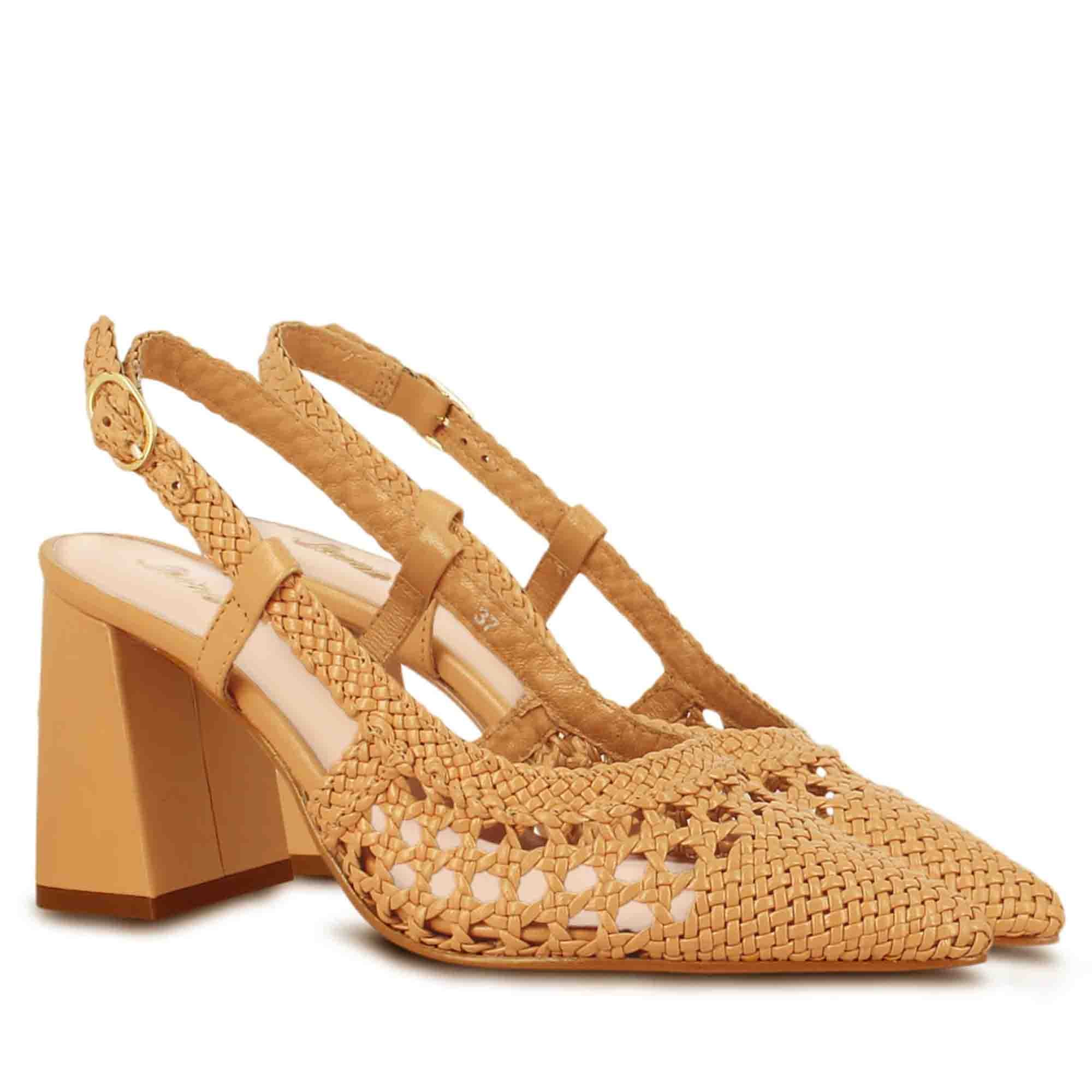 Saint Delaney Ocra Hand Woven Leather Block Heels - Image 3