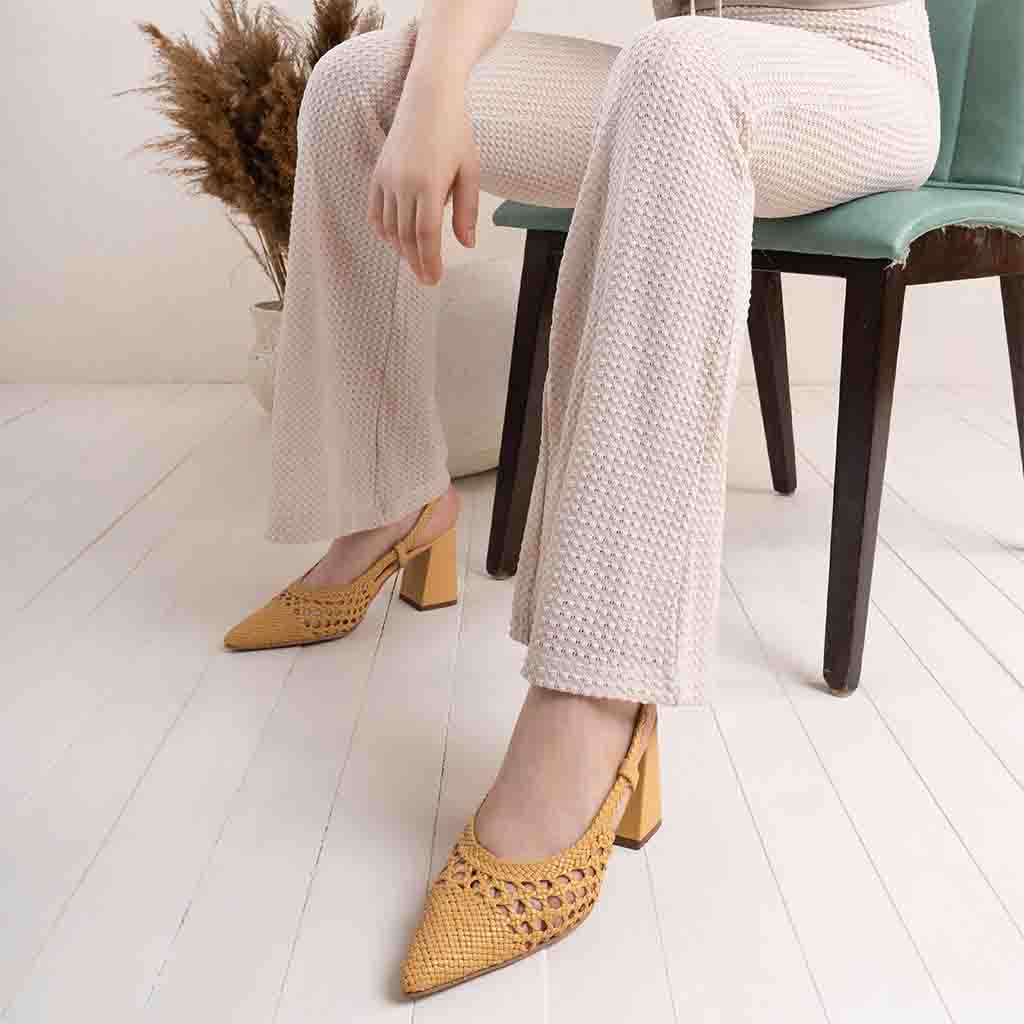 Saint Delaney Ocra Hand Woven Leather Block Heels - Image 6